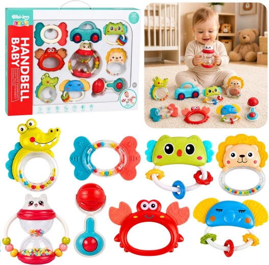 Set de zornăitoare și jucării de dentiție pentru copii 9 buc. – colorate, cu elemente mobile