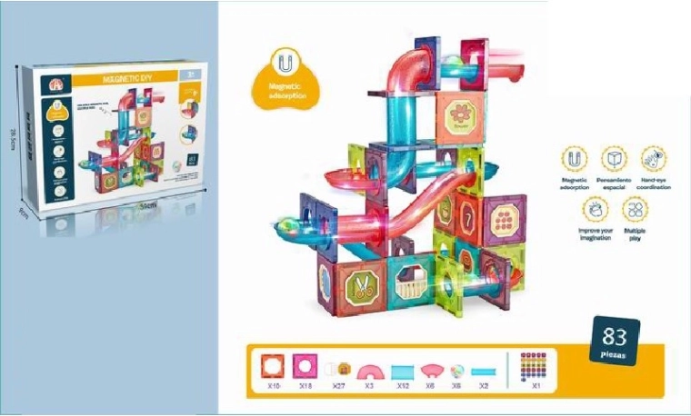 Set de construcție magnetic 3D, 83 de piese cu lumină