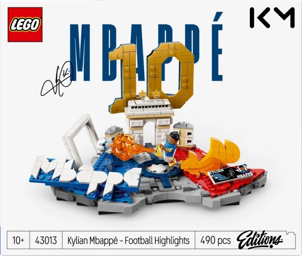 Minifigurina lui Kylian Mbappé în poziție de acțiune