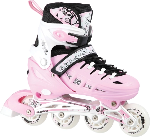 Patine reglabile pentru copii 4-în-1 NILS Extreme, roz – M (35-38)