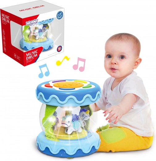 Woopie toboșel pentru copii 3‑în‑1 cu cutie muzicală și proiector + cilindru pentru învățarea târârii