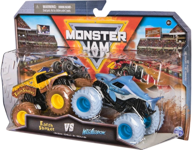 Două modele Monster Jam în ambalaj