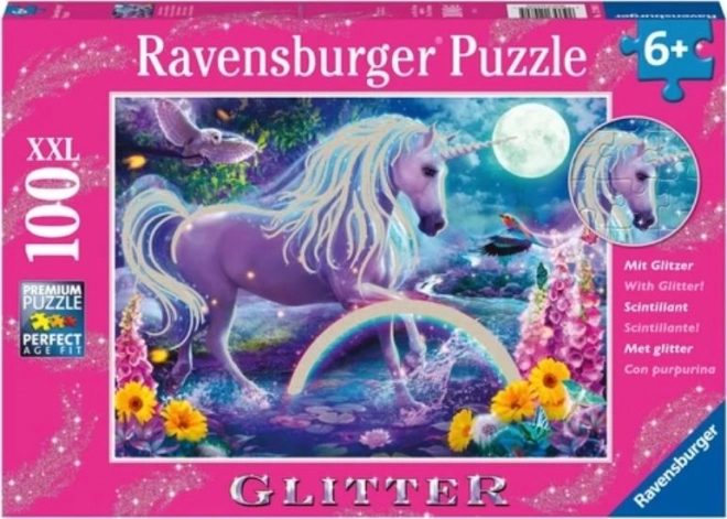 Puzzle Ravensburger cu unicorn sclipitor 100 de piese