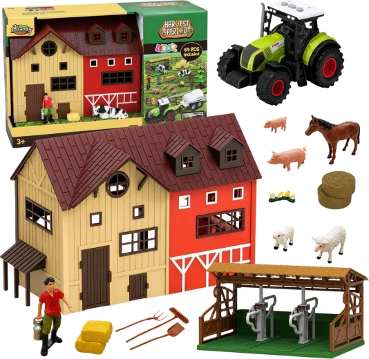 Set fermă cu hambar, tractor și animale, 44 de piese cu LED