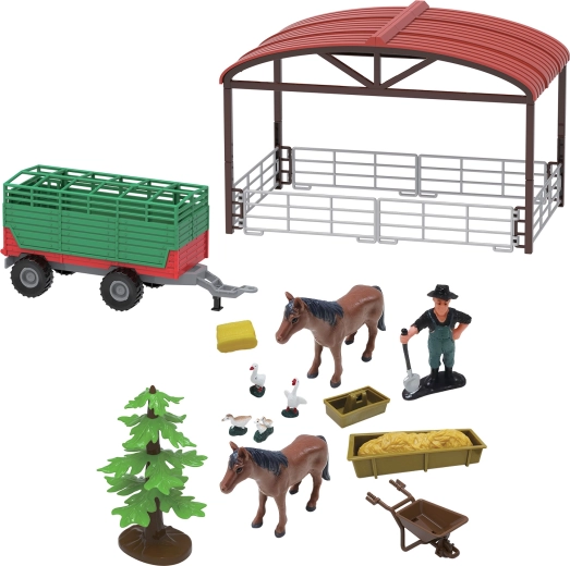Set de joacă fermă cu tractor și remorcă cu lumini și sunete, 16 piese