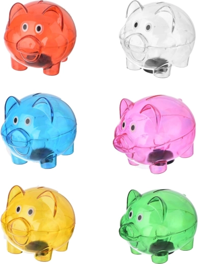 Pușculiță în formă de purcel din plastic transparent
