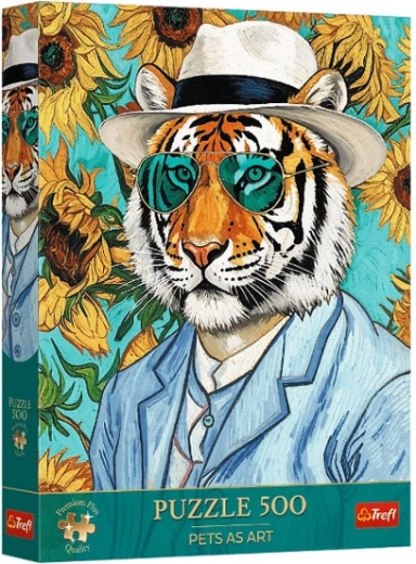Puzzle Trefl Premium Plus Pets as Art: Domnul Tigru și Floarea-Soarelui, 500 de piese