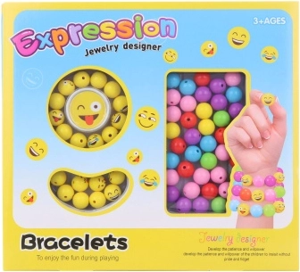 Mărgele de înșirat cu fețe zâmbitoare Emoji – set creativ în cutie