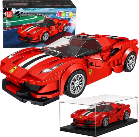 Set de construcție: mașină sport de curse roșie cu vitrină (364 piese)