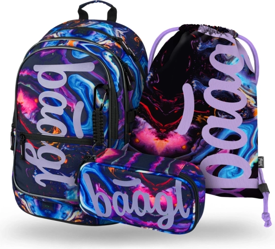 Set școlar Baagl Core Marble – rucsac, penar și săculeț