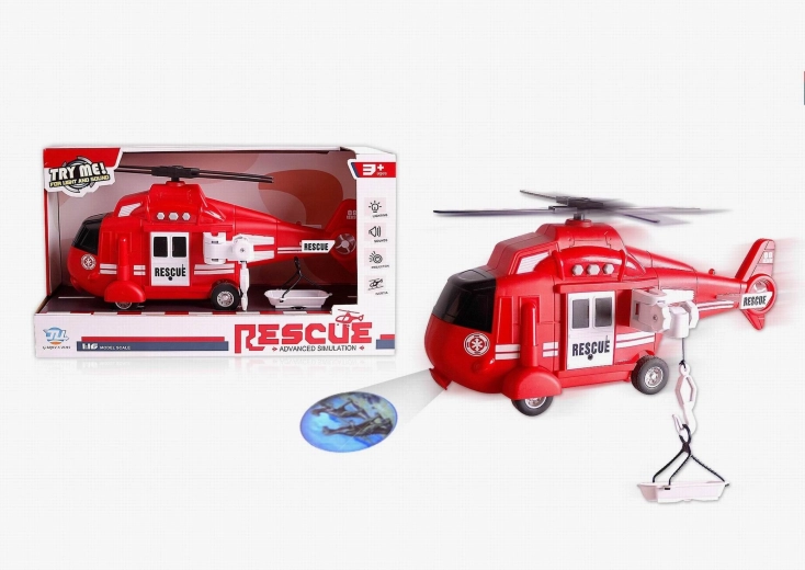 Elicopter de pompieri cu lumini, sunete și proiector, la scara 1:16