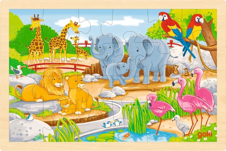 Puzzle din lemn față-verso fermă și zoo goki