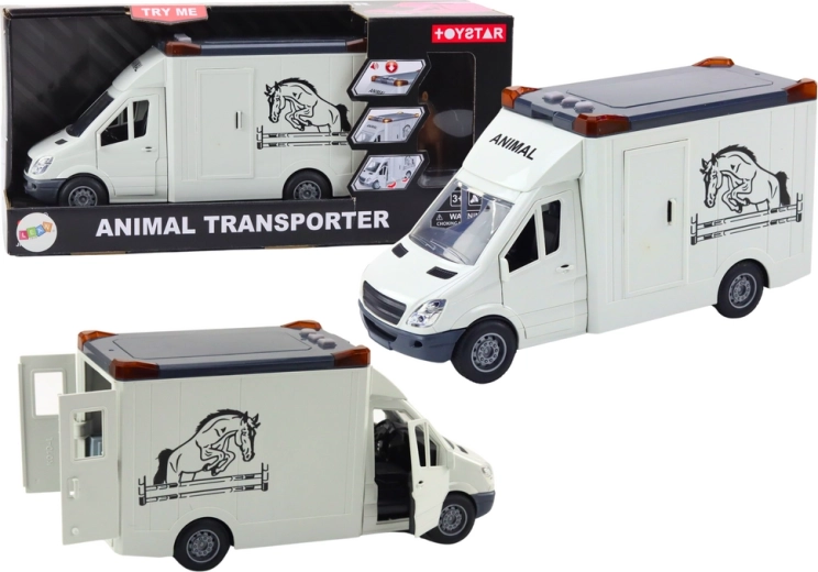 Transportor auto pentru cai cu uși care se deschid și efecte de lumină și sunet alb