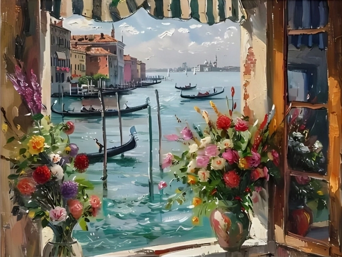 Norimpex pictură pe numere Fereastră cu vedere spre portul venețian 40 × 50 cm