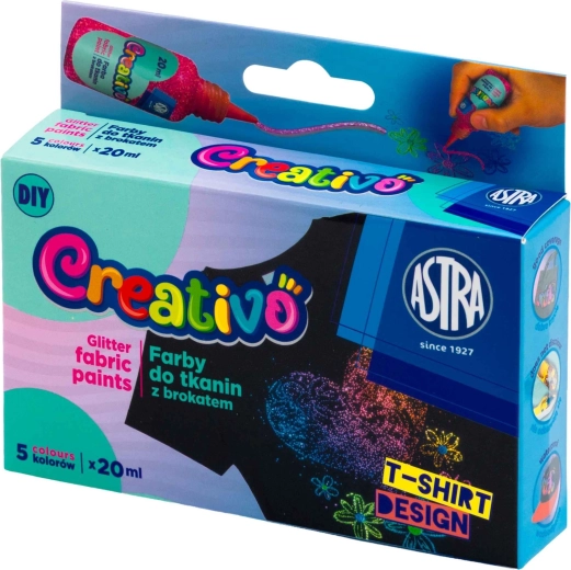 Vopsele cu sclipici pentru textile 5×20 ml ASTRA CREATIVO