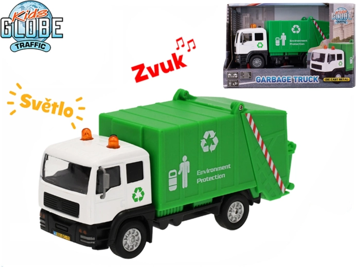 Kids Globe Traffic camion de gunoi 15 cm cu mecanism de întoarcere, lumină și sunet