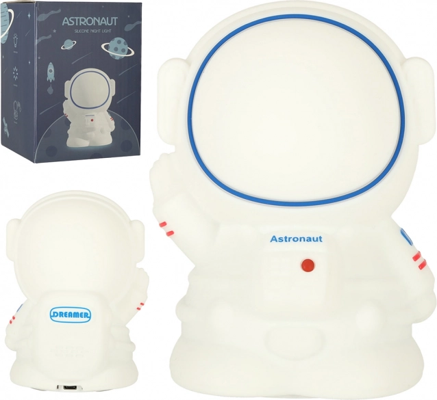 Lampă de veghe pentru copii din silicon, astronaut, tactilă, USB, 8 LED, RGB, albă