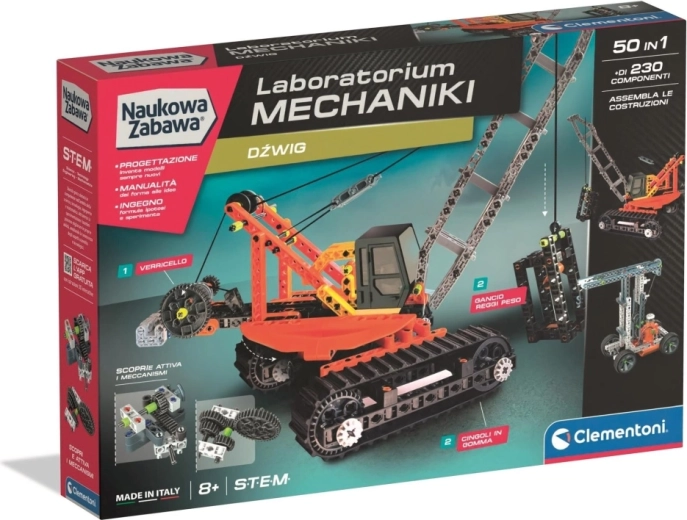 Clementoni Laborator de mecanică – macara pe șenile, set de construcție
