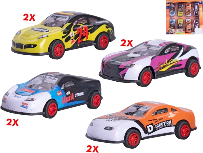 Set de mașinuțe sport cu mecanism cu arc, 8,5 cm, 8 buc.