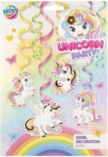 Decorațiune suspendată spiralată cu unicorn, 6 buc.