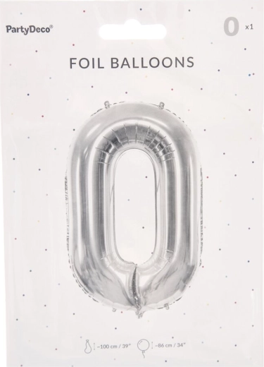 Balon din folie cifră 0 argintiu 86 cm