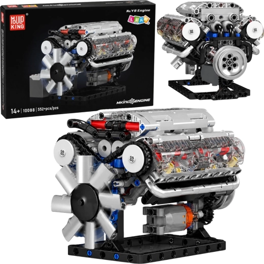 Set de construcție motor mecanic V8 cu pistoane mobile (552 piese)