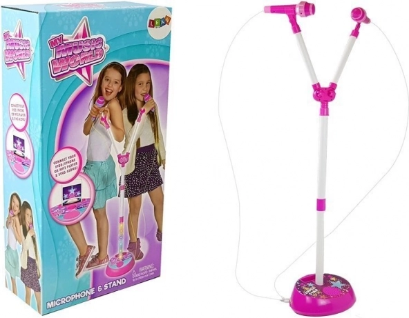 Microfon karaoke dublu pentru copii cu stativ și lumini, MP3