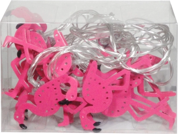 Șiruri luminoase metalice colorate în formă de flamingo