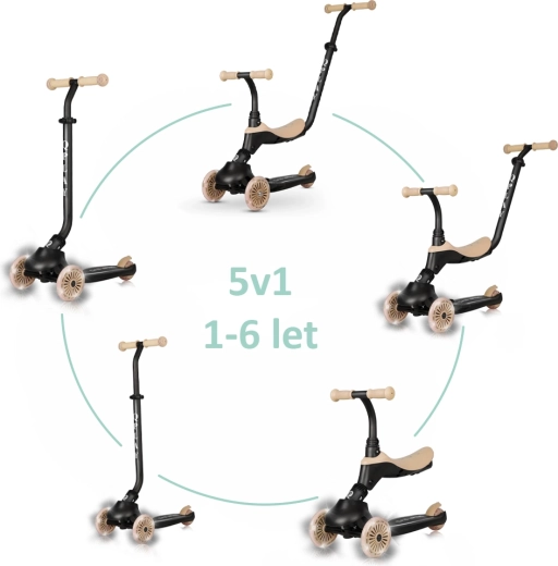 Qplay Sema Evo trotinetă și bicicletă de echilibru pentru copii cu lumini LED khaki