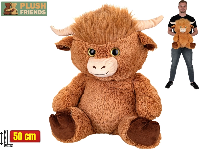 Plush Friends vacă Highland scoțiană jucărie de pluș 50 cm, în poziție șezândă