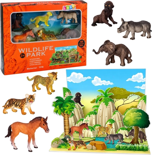 Set de figurine cu animale sălbatice cu parc 3D (6 buc.)