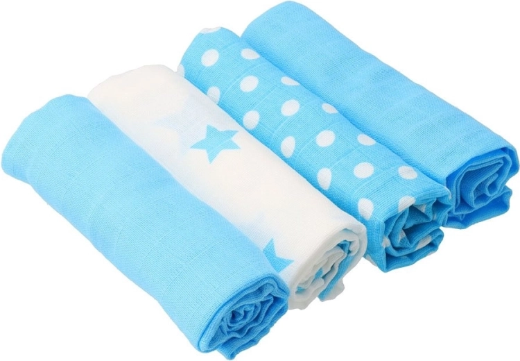 Scutece textile din bumbac New Baby Softy cu imprimeu 70 × 70 cm, 4 buc. turcoaz-alb