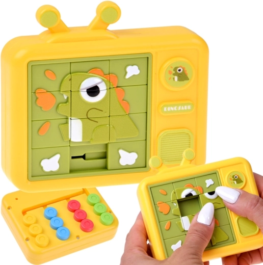 Joc senzorial logic cu două fețe cu dinozaur – puzzle culisant și labirint color - 1 buc