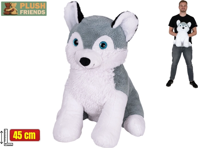 Plush Friends husky de pluș 45 cm, în poziție șezând