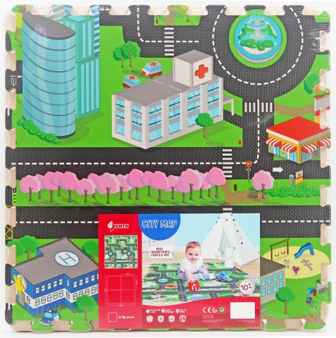 Puzzle din spumă moale oraș pentru podea 118 × 118 cm