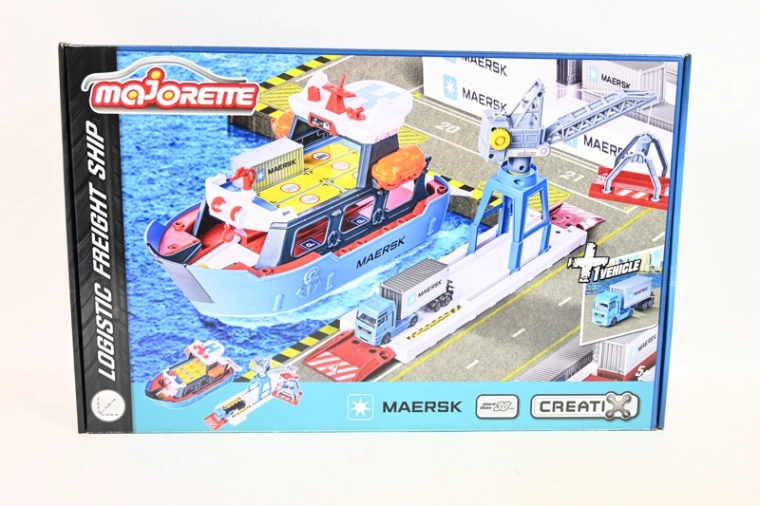 Set portuar Majorette Maersk cu navă, macara și camion
