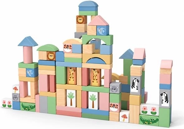 Cuburi din lemn Safari Montessori 120 buc. Baby Mix