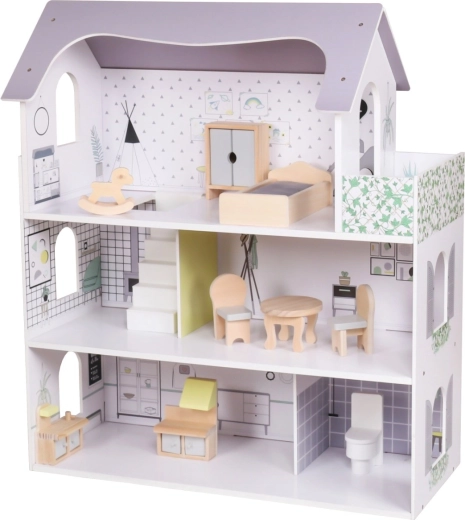 Căsuță din lemn pentru păpuși rose montessori baby mix