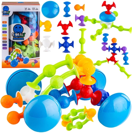 Set de construcție XXL din silicon cu ventuze, cu fețe vesele (76 buc.)