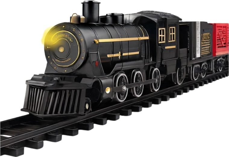 Locomotivă cu aburi iluminată, cu design detaliat