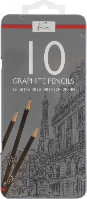 creioane grafit pentru desen 6B–4H, set 10 bucăți în etui metalic