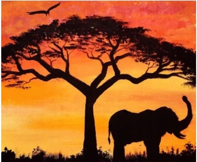 Norimpex Pictură pe numere Elefant la umbra copacilor 40 × 50 cm