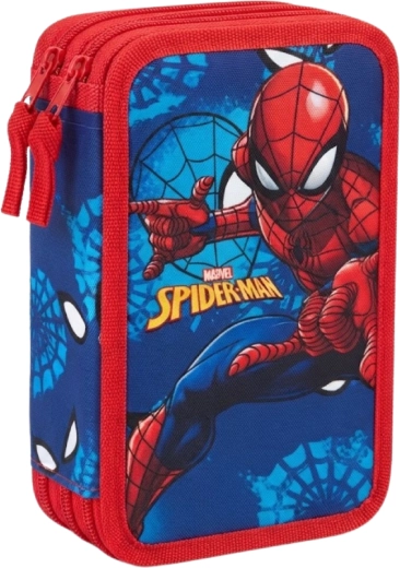 Penar școlar echipat cu trei compartimente Spider-Man, albastru-roșu