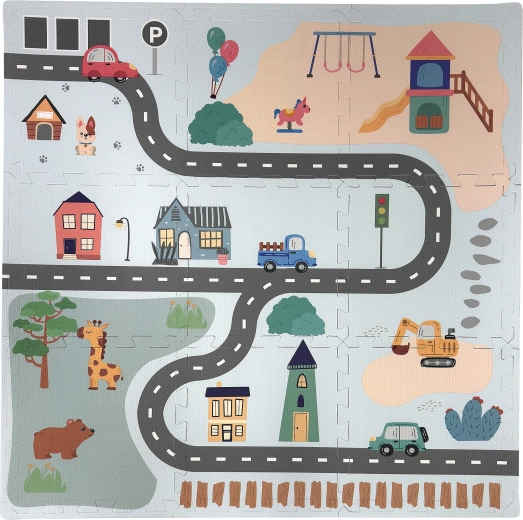 Covoraș educativ din spumă Humbi tip puzzle pentru podea – oraș, 9 piese