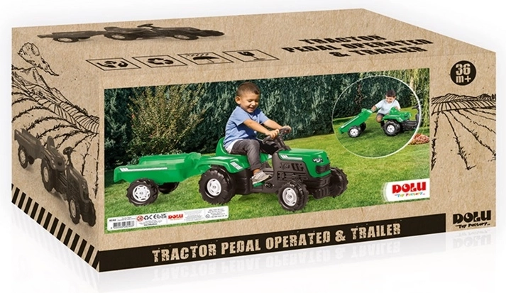 Tractor cu pedale Dolu cu remorcă, verde