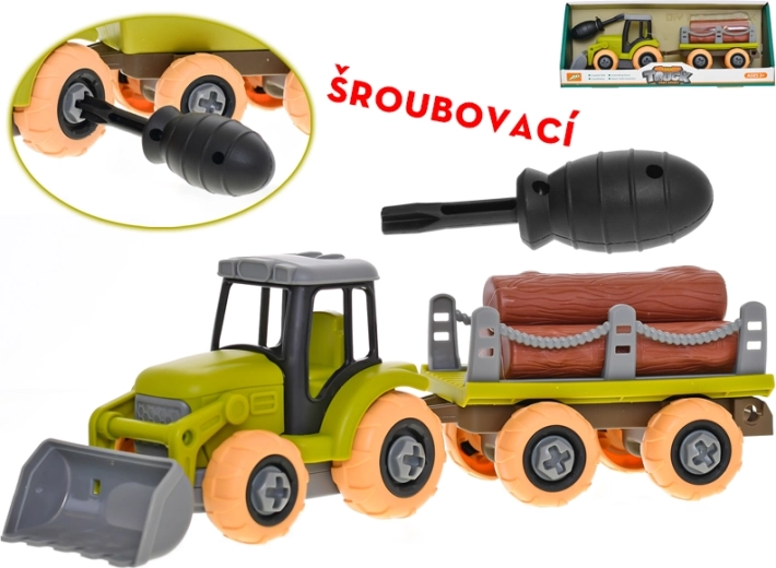 Tractor cu șuruburi cu remorcă și bușteni 28 cm