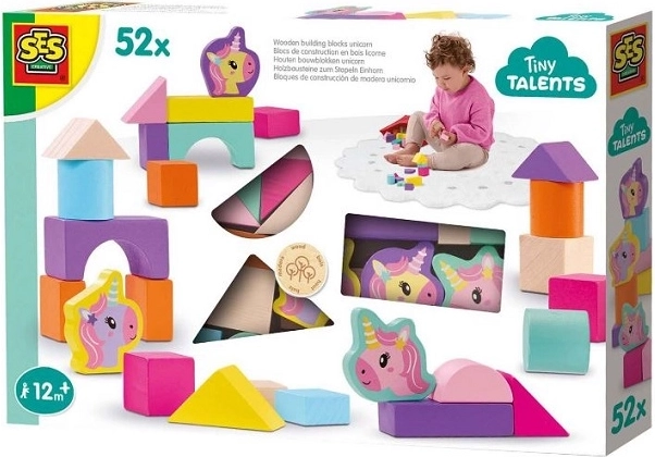 Cuburi din lemn SES Unicorn – 52 piese