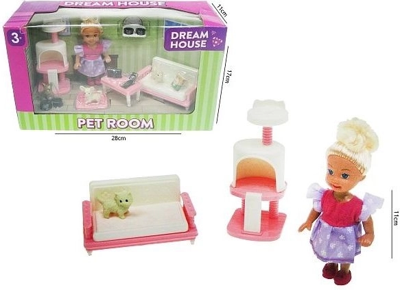 Păpușă de 11 cm cu animăluț și accesorii