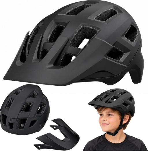 Cască de ciclism MTB cu fixare reglabilă și cozoroc detașabil, neagră