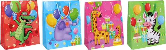 Pungă cadou pentru copii M 26 × 32 × 11 cm cu animale